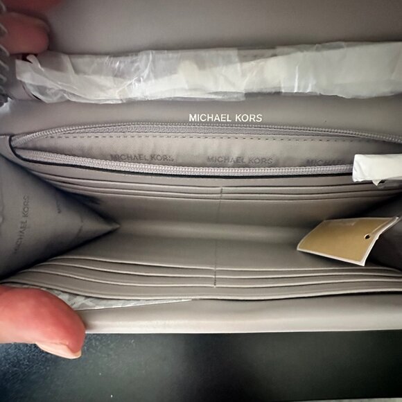 NWT - MICHAEL KORS Sloan Black/Gray Leather Envelope Crossbody Bag - Picture 4 of 6